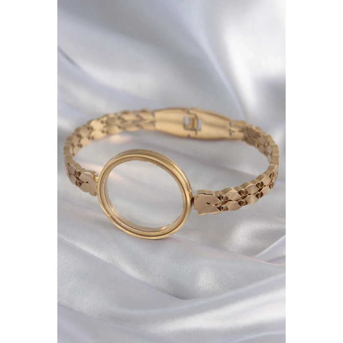 Nevamel® 316L Çelik Gold Renk Arpa İşleme Açılabilir Fanus Model Kadın Kelepçe 5886