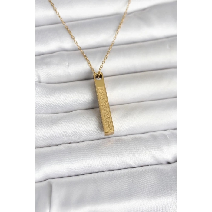 Nevamel® 316L Çelik Gold Renk Ayetel Kürsi Yazılı Bar Çubuk Kolye 5886