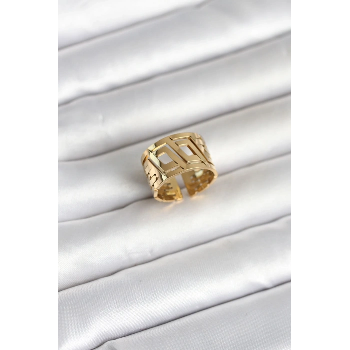 Nevamel® 316L Çelik Gold Renk Geometrik Model Kadın Yüzük 5886