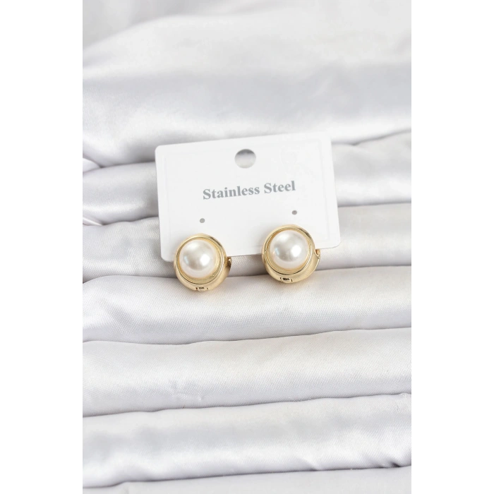 Nevamel® 316L Çelik Gold Renk İncili Model Kadın Küpe 5886