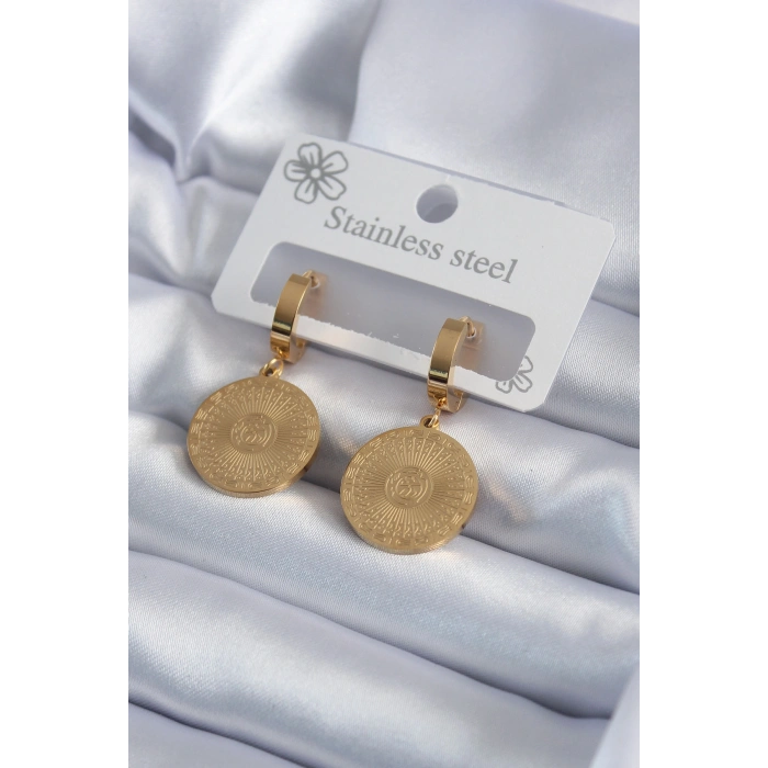 Nevamel® 316L Çelik Gold Renk İşleme Detay Kadın Küpe 5886