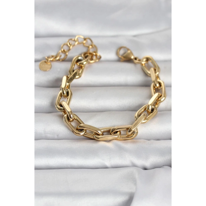 Nevamel® 316L Çelik Gold Renk Kalın Zincirli Kadın Bileklik 5886