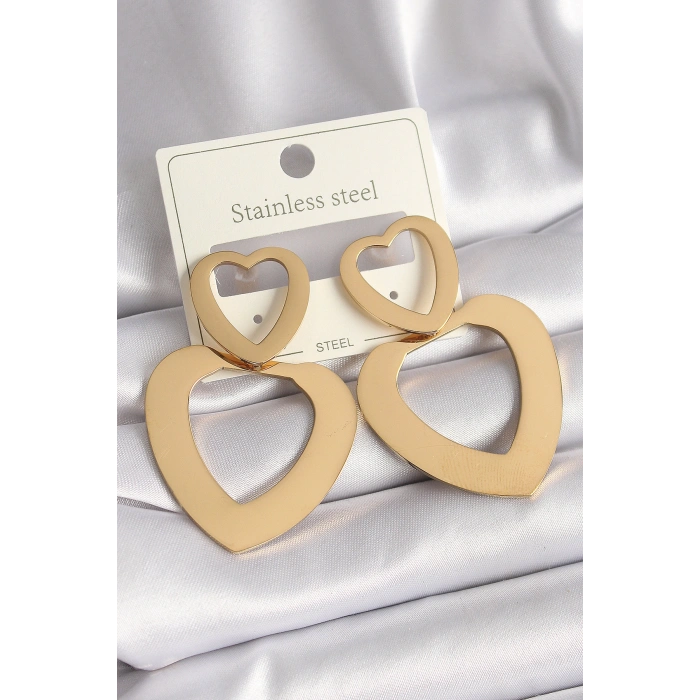 Nevamel® 316L Çelik Gold Renk Kalp Model Kadın Küpe 5886