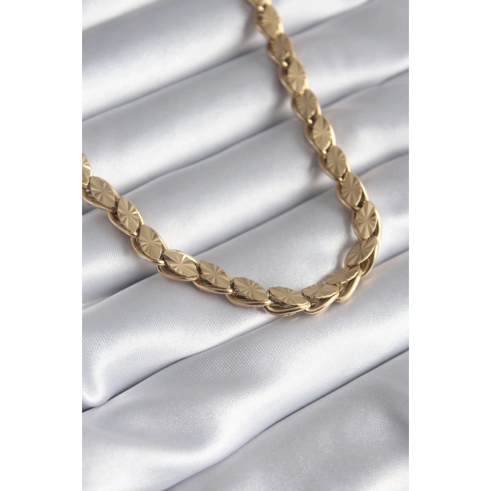 Nevamel® 316L Çelik Gold Renk Lazer Kesim Arpa Zincir Model Kadın Kolye 5886