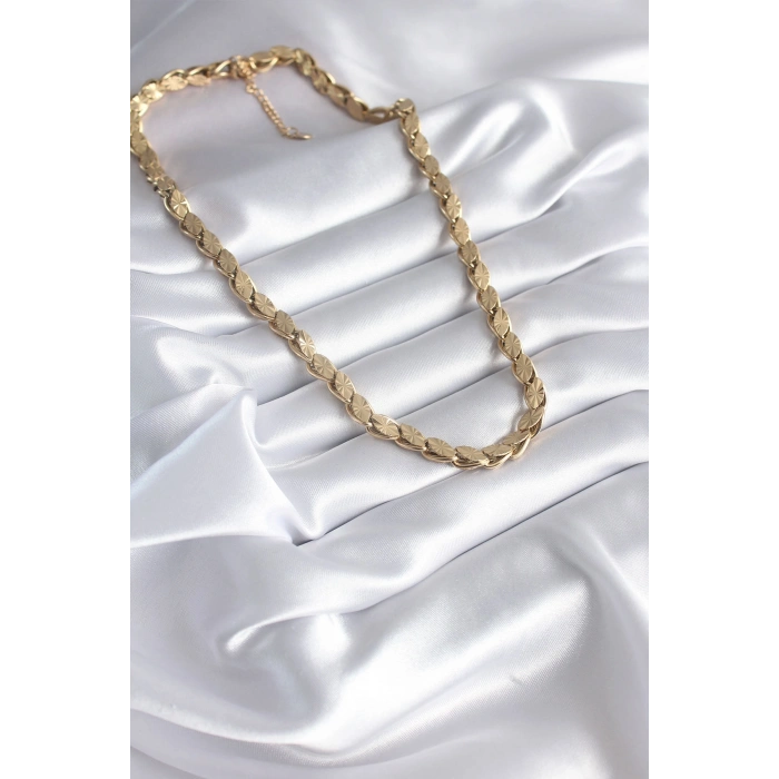 Nevamel® 316L Çelik Gold Renk Lazer Kesim Arpa Zincir Model Kadın Kolye 5886