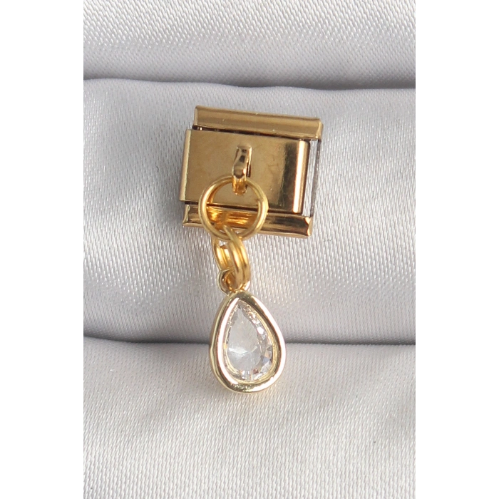 Nevamel® 316L Çelik Gold Renk Sallantı Damla Zirkon Taşlı Nomination Charm 5886