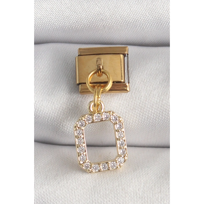 Nevamel® 316L Çelik Gold Renk Sallantı Kare Zirkon Taşlı Nomination Charm 5886