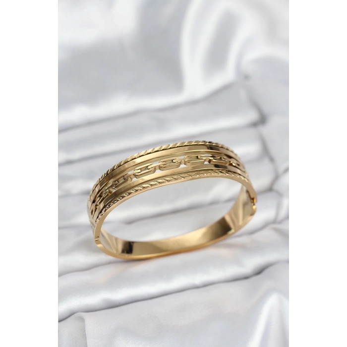 Nevamel® 316L Çelik Gold Renk Vintage Model Kadın Kelepçe Bileklik 5886