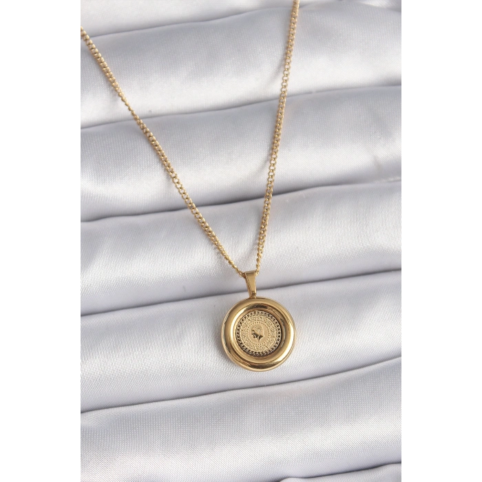 Nevamel® 316L Çelik Gold Renk Zincir Gold Altın Model Kadın Kolye 5886
