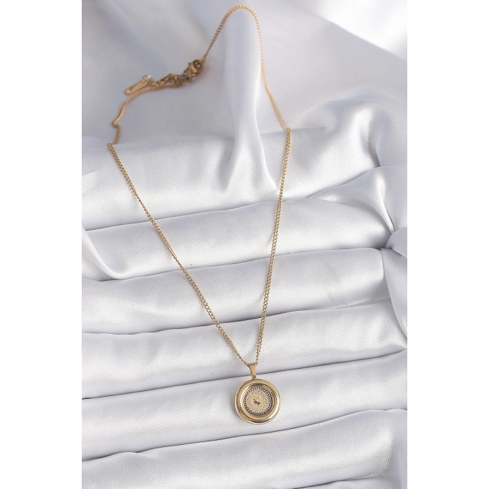Nevamel® 316L Çelik Gold Renk Zincir Gold Altın Model Kadın Kolye 5886