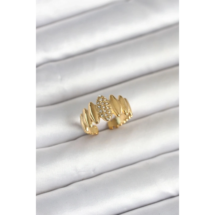 Nevamel® 316L Çelik Gold Renk Zirkon Taşlı Vintage Model Kadın Yüzük 5886
