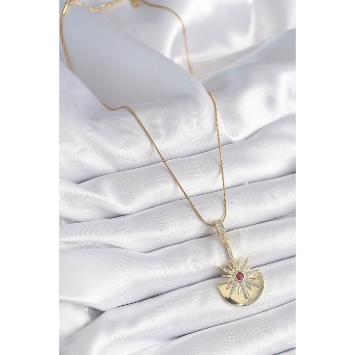 Nevamel® 316L Çelik Gold Renk Zirkon Taşlı Yıldız Model Kadın Kolye 5886