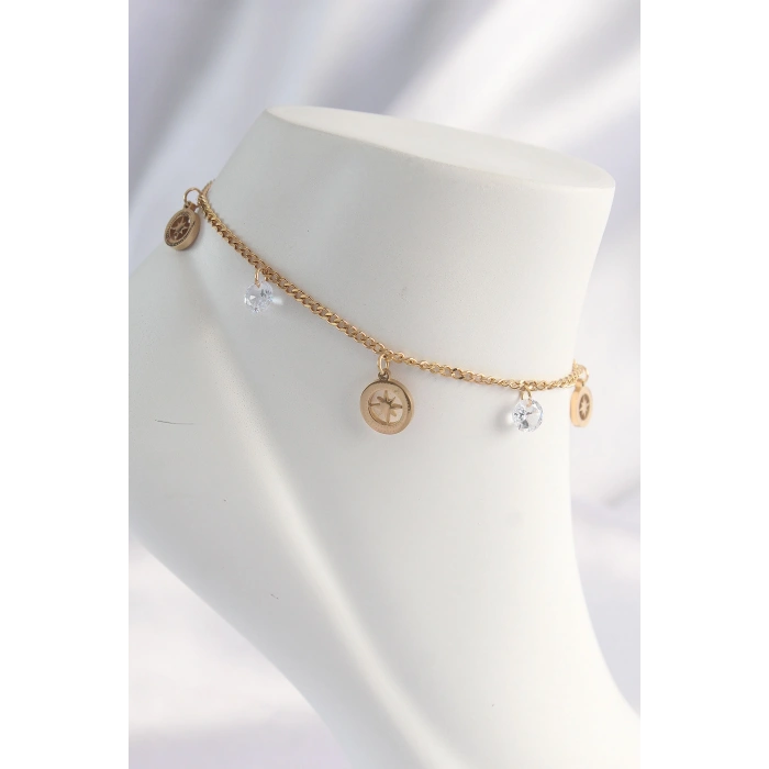 Nevamel® 316L Çelik Gold Renk Zirkon Taşlı Yıldızlı Halhal 5886