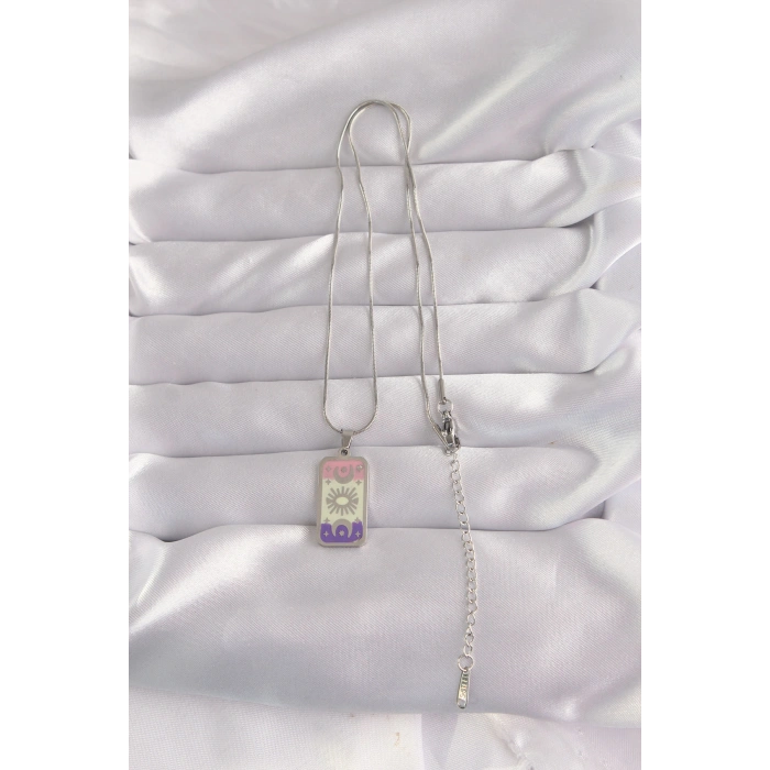 Nevamel® 316L Çelik Gümüş Renk Karışık Mineli Ay Figür Tarot Kolye 5886