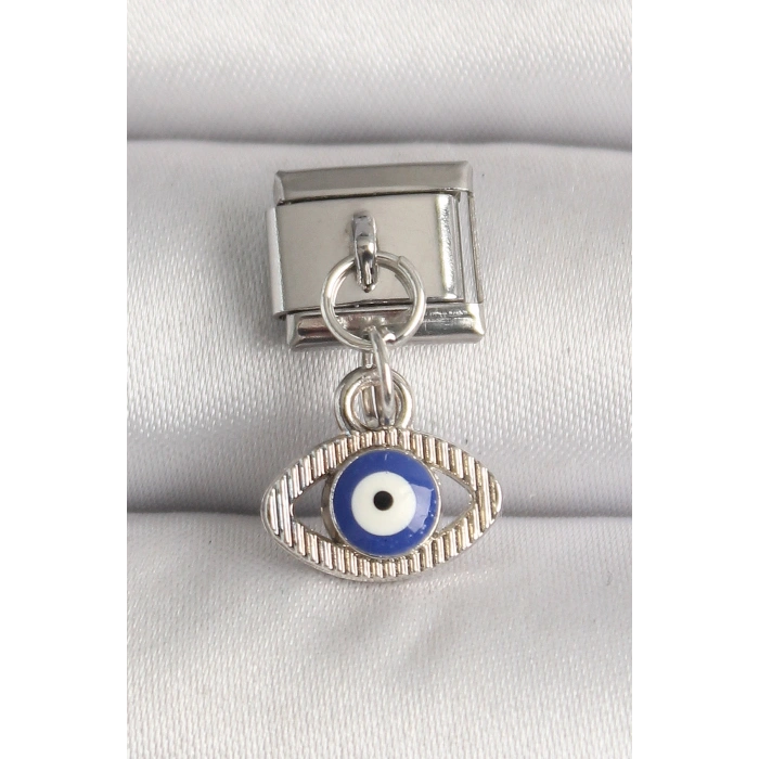 Nevamel® 316L Çelik Gümüş Renk Nazar Boncuk Detaylı Göz Model Nomination Charm 5886