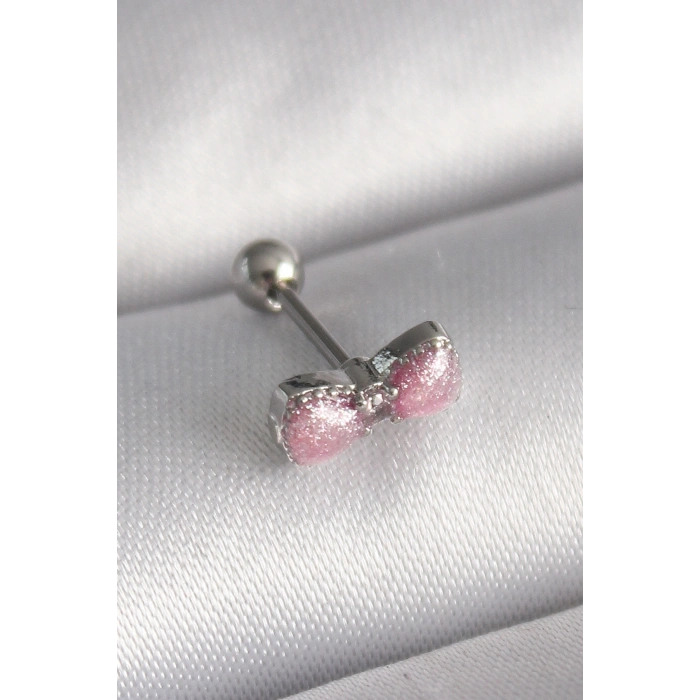 Nevamel® 316L Çelik Gümüş Renk Pembe Kurdele Zirkon Taş Detay Tragus Piercing 5886