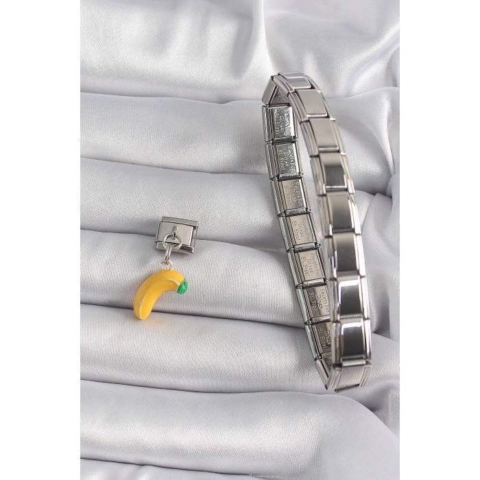 Nevamel® 316L Çelik Gümüş Renk Sallantı Muz Model Nomination Charm 5886