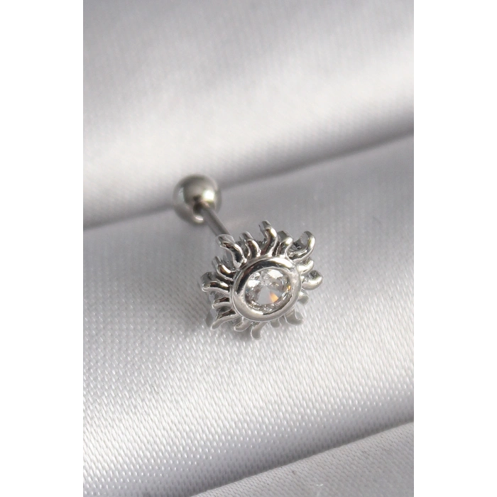 Nevamel® 316L Çelik Gümüş Renk Zirkon Taşlı Güneş Tragus Piercing 5886