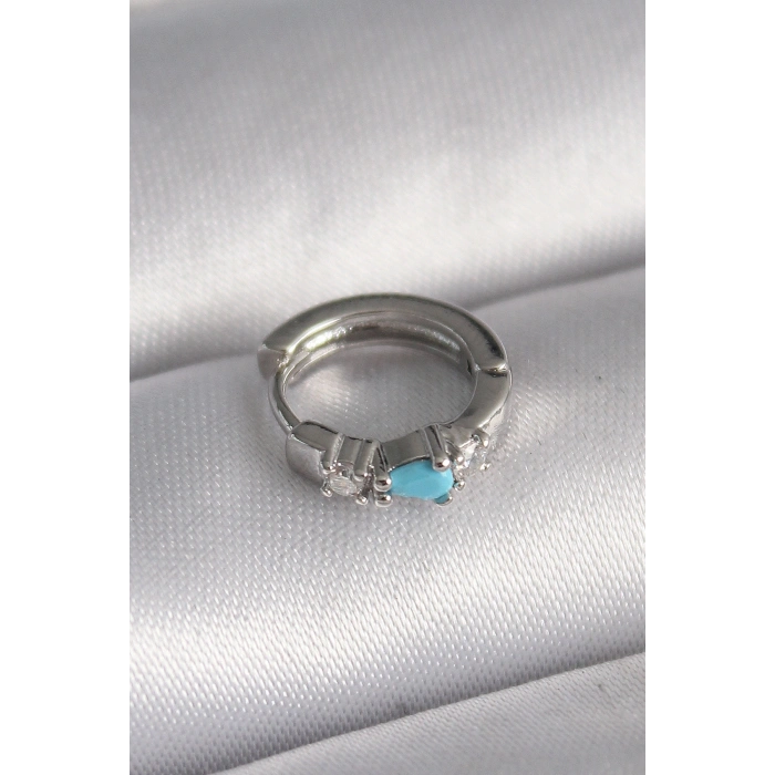 Nevamel® 316L Çelik Gümüş Renk Zirkon Taşlı Mavi Boncuk Detay Tragus Piercing 5886
