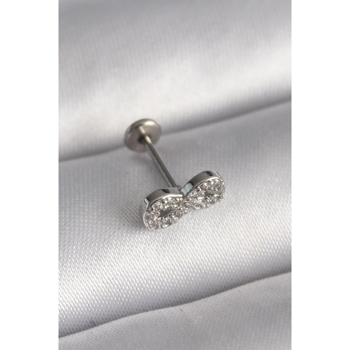 Nevamel® 316L Çelik Gümüş Renk Zirkon Taşlı Sonsuzluk Model Tragus Piercing 5886