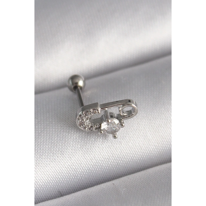 Nevamel® 316L Çelik Gümüş Renk Zirkon Taşlı Toplu İğne Tragus Piercing 5886