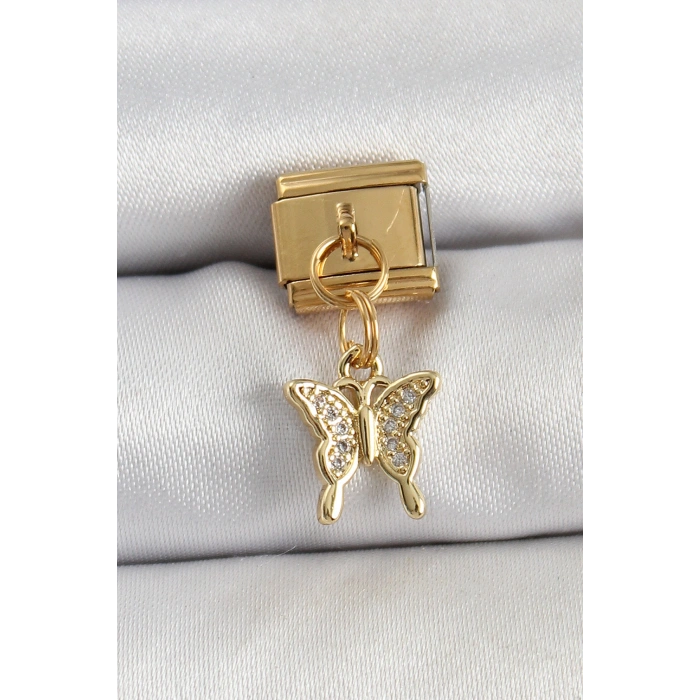 Nevamel® 316L Çelik Sallantılı Zirkon Taşlı Kelebek Model Gold Renk Nomination Charm 5886