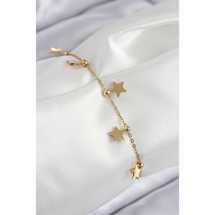 Nevamel® 316L Çelik Sıralı Yıldız Model Gold Renk Kadın Bileklik 5886