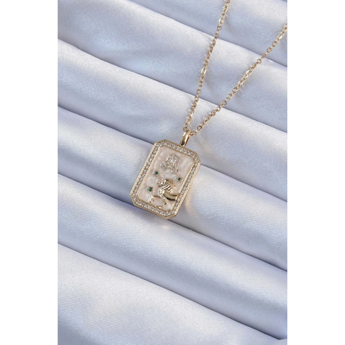 Nevamel® 316L Çelik Zincir Altın Renk Zirkon Taşlı Aslan Figürlü Tarot Kolye 5886