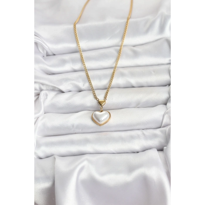 Nevamel® 316L Çelik Zincir Gold Renk Bombeli Kalp Model Kadın Kolye 5886