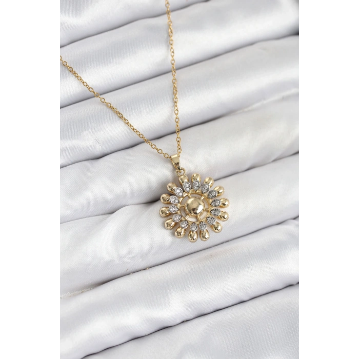 Nevamel® 316L Çelik Zincir Gold Renk Güneş Model Kadın Kolye 5886