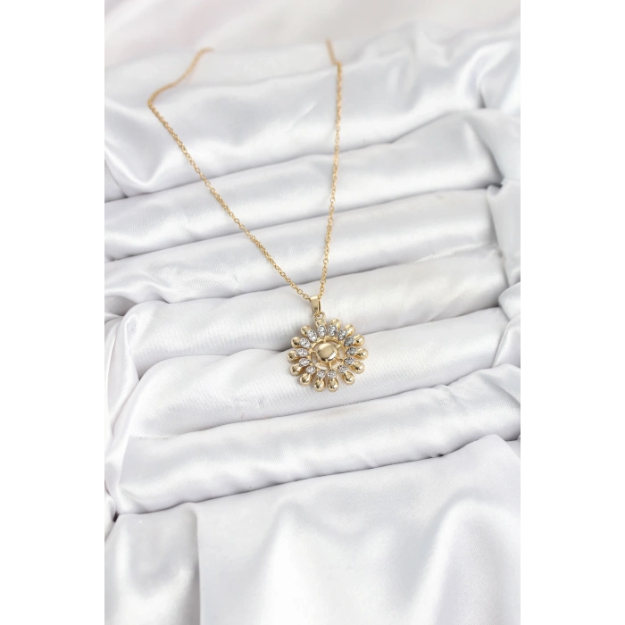 Nevamel® 316L Çelik Zincir Gold Renk Güneş Model Kadın Kolye 5886