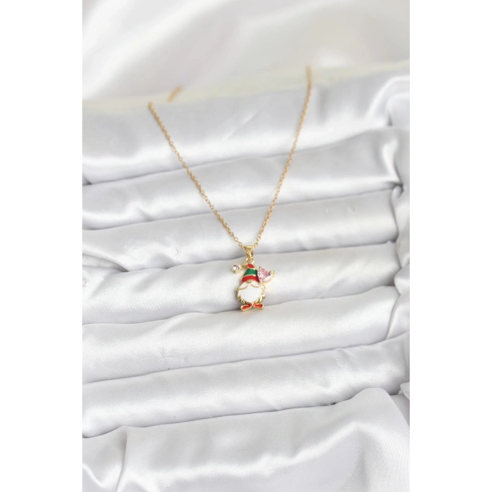 Nevamel® 316L Çelik Zincir Gold Renk Yılbaşı Teması Kadın Kolye 5886