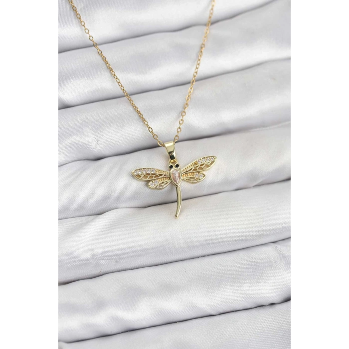 Nevamel® 316L Çelik Zincir Gold Renk Yusufçuk Model Kadın Kolye 5886