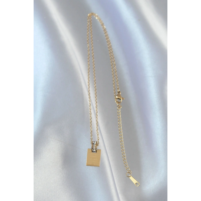 Nevamel® 316L Çelik Zincir Gold Renk Zirkon Taşlı Aşk Mektubu Kolye 5886