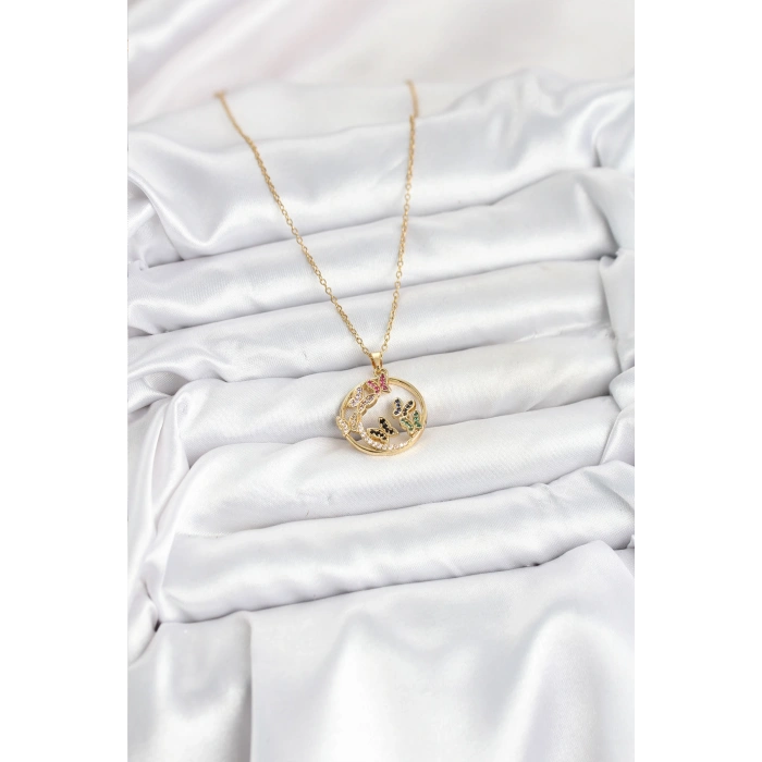 Nevamel® 316L Çelik Zincir Gold Renk Zirkon Taşlı Kelebekli Kadın Kolye 5886