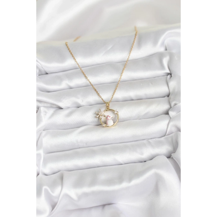Nevamel® 316L Çelik Zincir Gold Zirkon Taşlı Yılbaşı Temalı Kadın Kolye 5886
