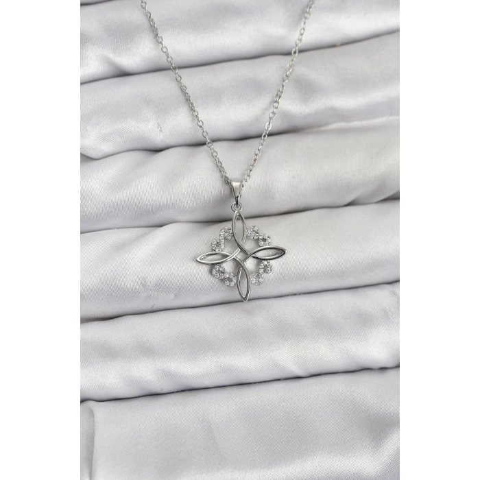 Nevamel® 316L Çelik Zincir Gümüş Renk Sonsuzluk Model Zirkon Taşlı Kadın Kolye 5886