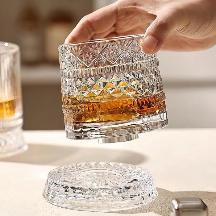 Nevamel® 360 Derece Dönen Bardak - 280 ml - Kristal Cam