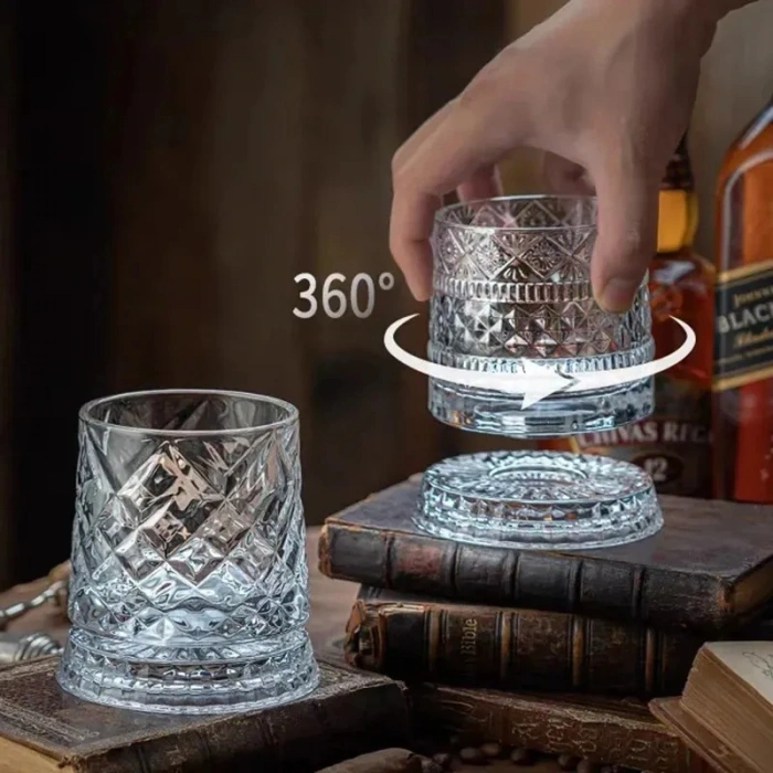 Nevamel® 360 Derece Dönen Bardak - 280 ml - Kristal Cam