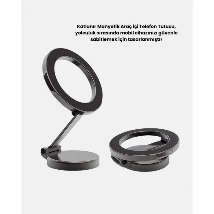 Nevamel 360° Dönebilen Katlanır Manyetik Araç Telefon Tutucu – MagSafe Uyumlu Kompakt ve Şık Tasarım
