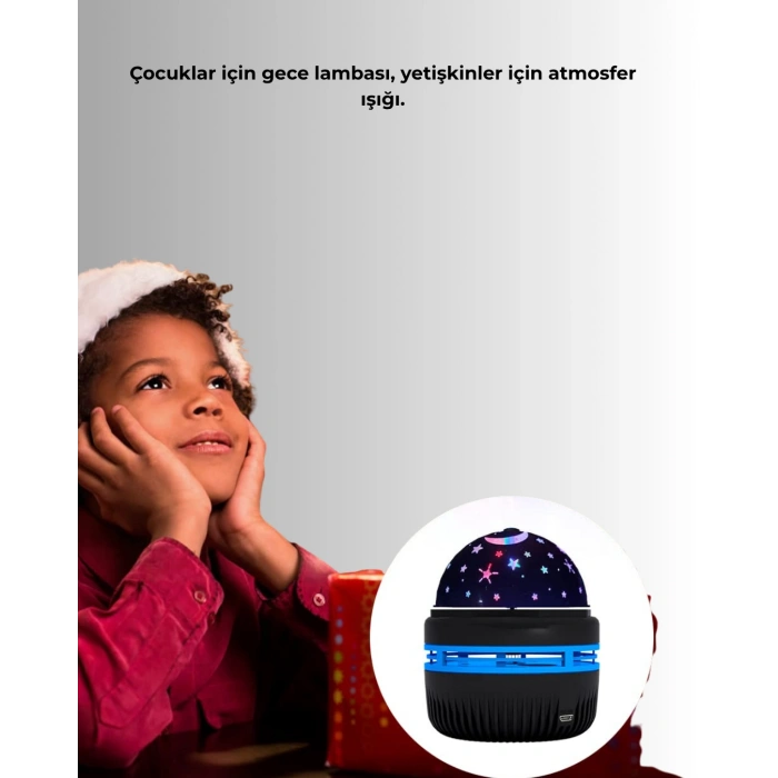 Nevamel® 360° Dönen Galaxy Projektörlü Gece Lambası – Star Master Yıldızlı Gökyüzü Efekti