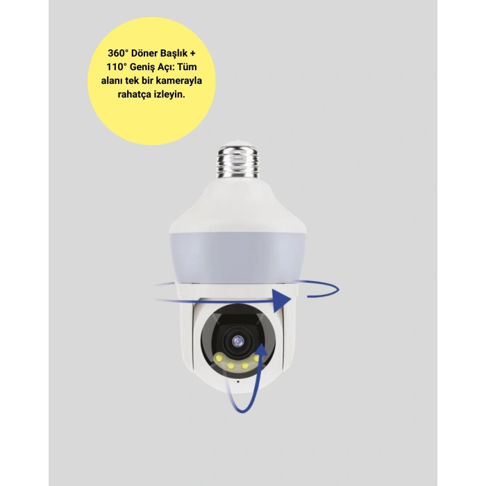 Nevamel® 360° Full HD Wi-Fi Akıllı Ampül Kamera Gece Görüşlü