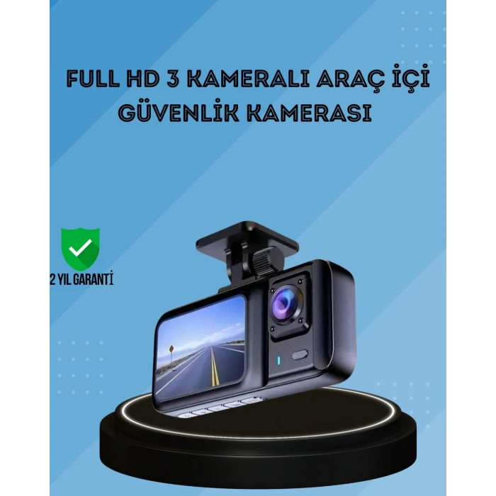 Nevamel® 360° Kapsama Sahip Full HD Araç Kamerası 3’lü Kayıt Gece Görüşlü DashCam