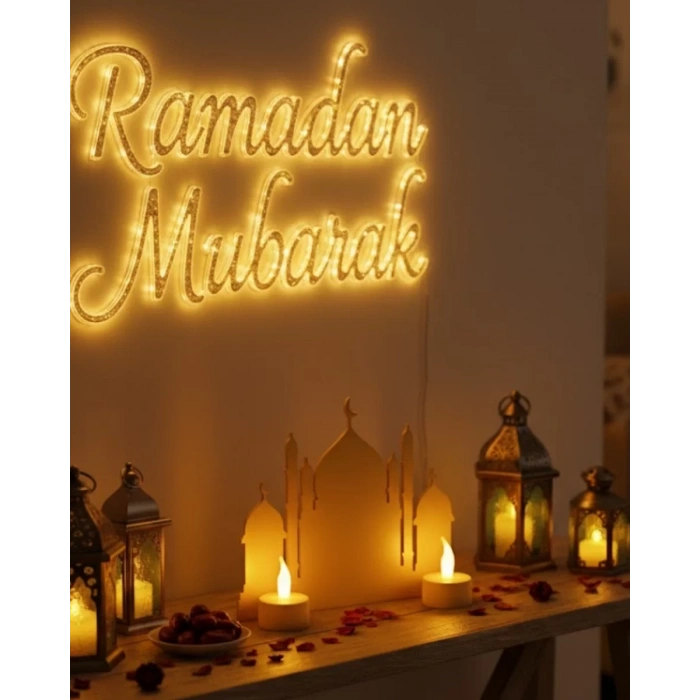 Nevamel® 3D Cami Siluet Dekor 2 Pilli Mum Dahil Ramazan Masa Üstü