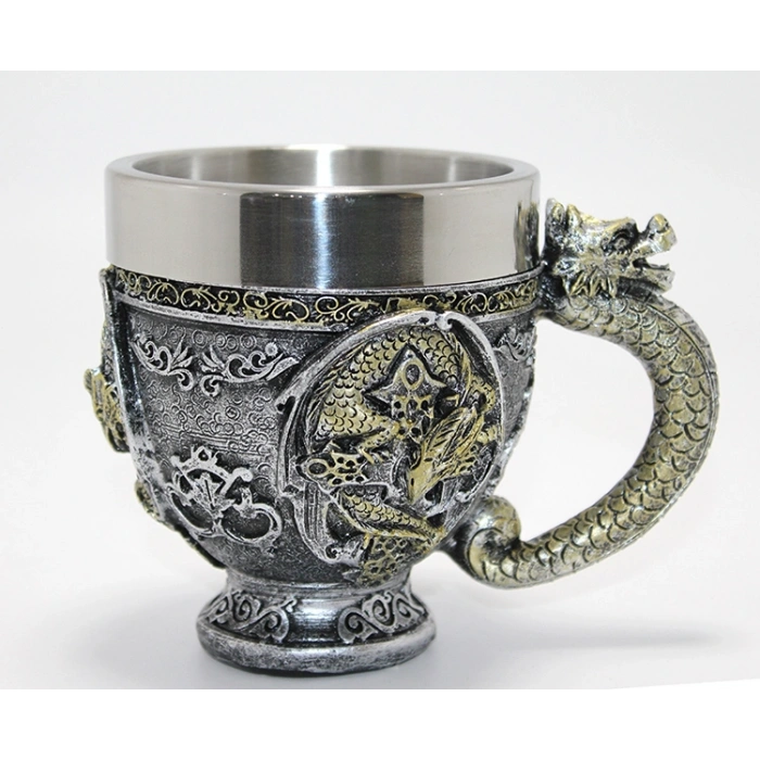 Nevamel® 3D Ejderha Figürlü Kabartmalı Paslanmaz Çelik Kupa Bardak