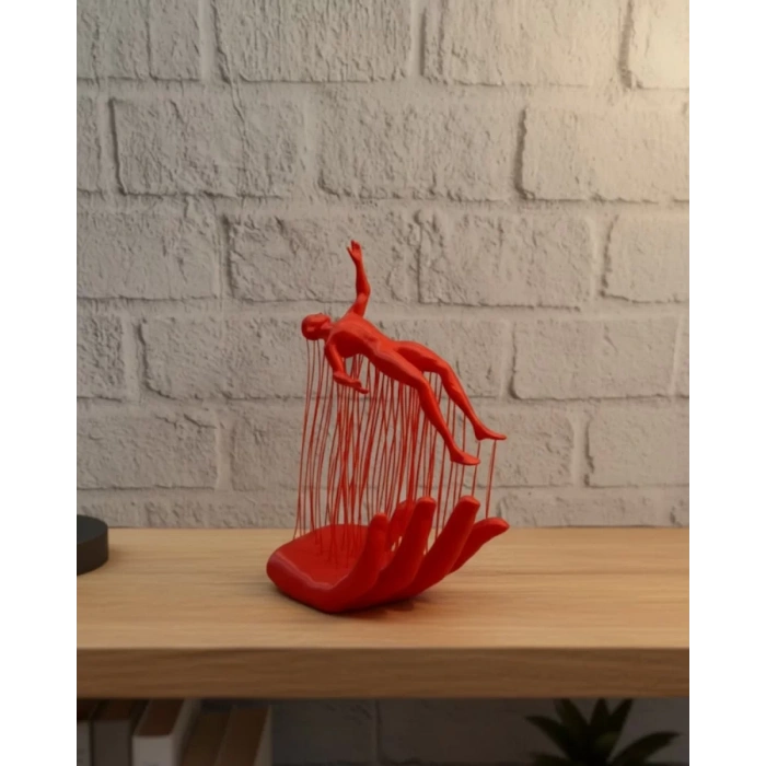 Nevamel® 3D El Formlu İnsan Figürü Kırmızı Soyut Tasarım Dekoratif Biblo 12x18 cm