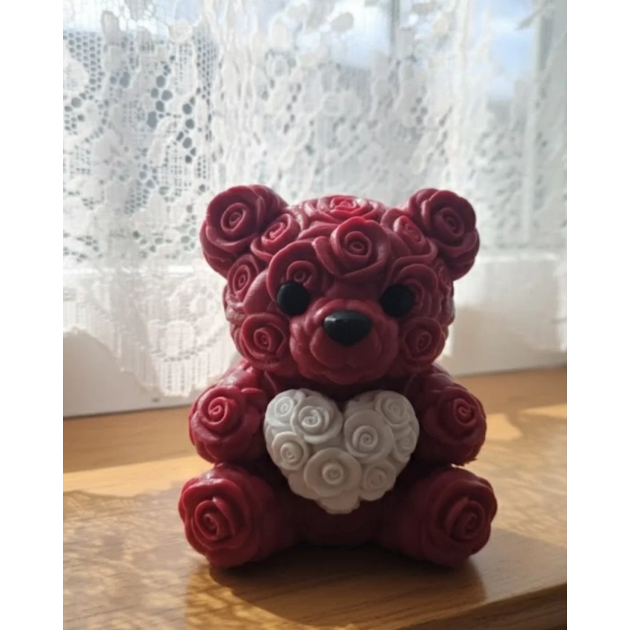 Nevamel® 3D Gül Tasarımlı Kalp Ayıcık 10cm Şık Dekoratif Biblo