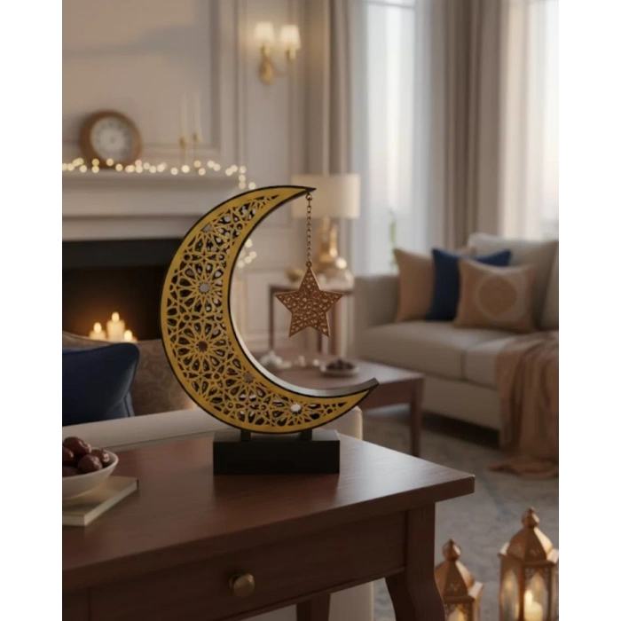 Nevamel® 3D Hilal Yıldız Dekor 23x23 cm Ramazan Özel Masa Üstü Süs