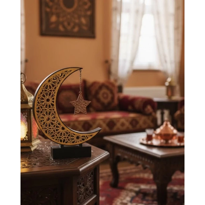 Nevamel® 3D Hilal Yıldız Süs 23x23 cm Ev ve Ofis İçin Şık Aksesuar