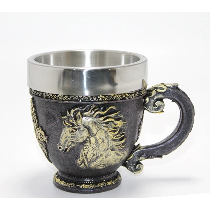 Nevamel® 3D Kabartmalı At Büstü Paslanmaz Çelik Kupa Bardak